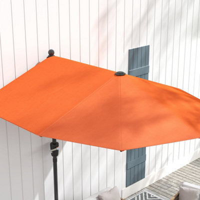 half patio umbrella uk PHI VILLA 2.5x1.3m Parasol with Clamp, Height Adjustable Umbrella, Space Saving Rectangle Garden Parasol, Sun Shade UV50+ Protection for Garden Balcony, Beige Garden Outsunny 2m Half Garden Parasol