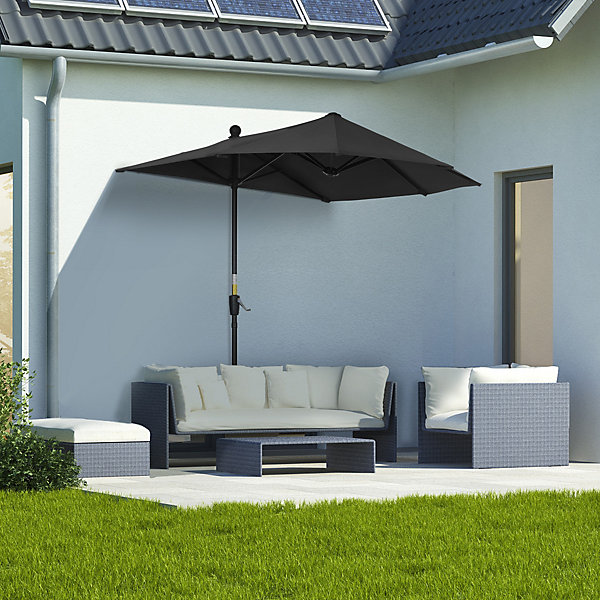 Outsunny 2m Half Parasol Market Umbrella Garden Balcony Outsunny 2m Half Parasol Market Umbrella Garden Balcony