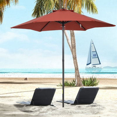 Outsunny 2m Parasol Patio Umbrella, Outdoor Sun Shade with 6 Ribs Wine Red