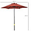 Outsunny 2m Parasol Patio Umbrella, Outdoor Sun Shade with 6 Ribs Wine Red