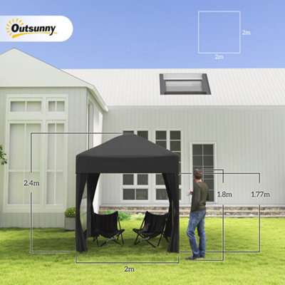 Outsunny 2mx2m Pop Up Gazebo Party Tent Canopy Marquee with Storage Bag Black - 3
