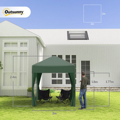 Outsunny 2mx2m Pop Up Gazebo Party Tent Canopy Marquee with Storage Bag Green - 3