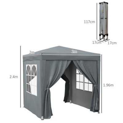 Outsunny 2mx2m Pop Up Gazebo Party Tent Canopy Marquee with Storage Bag Grey - 3