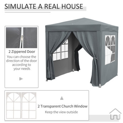 Outsunny 2mx2m Pop Up Gazebo Party Tent Canopy Marquee with Storage Bag Grey - 5