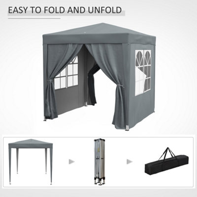 Outsunny 2mx2m Pop Up Gazebo Party Tent Canopy Marquee with Storage Bag Grey - 8