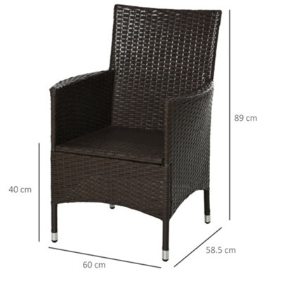 Outsunny 2PC Outdoor Rattan Armchair Wicker Dining Chair Set for Garden Coffee - 3