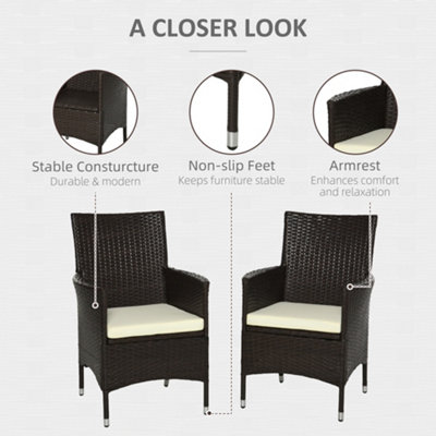 Outsunny 2PC Outdoor Rattan Armchair Wicker Dining Chair Set for Garden Coffee - 4