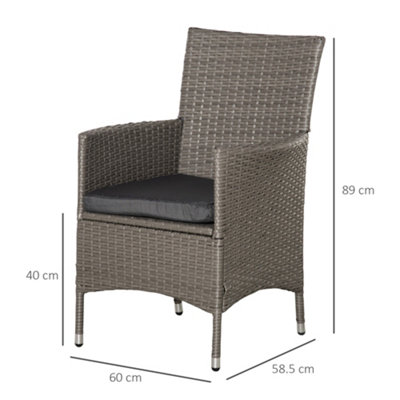 Outsunny 2PC Outdoor Rattan Armchair Wicker Dining Chair Set for Garden Grey
