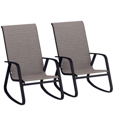 Outsunny 2PCS Garden Rocking Chairs with Armrests, High Back, Light Brown