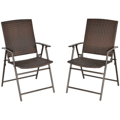 Outsunny 2pcs Rattan Chair Foldable Garden Furniture with Armrest Steel Frame