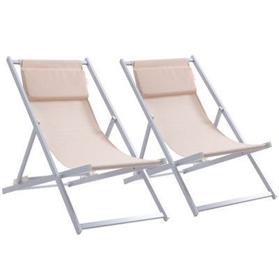 Outsunny 2Pcs Texteline Chaise Lounge Recliner Chair Adjust Lounger Patio Beige