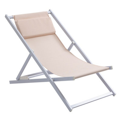 Outsunny 2Pcs Texteline Chaise Lounge Recliner Chair Adjust Lounger Patio Beige - 9