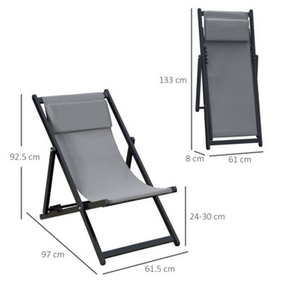 Outsunny 2Pcs Texteline Chaise Lounge Recliner Chair Adjust Lounger Patio Grey - 3