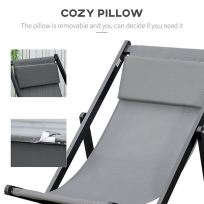 Outsunny 2Pcs Texteline Chaise Lounge Recliner Chair Adjust Lounger Patio Grey - 7