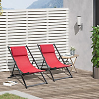 Outsunny 2Pcs Texteline Chaise Lounge Recliner Chair Adjust Lounger Patio Red
