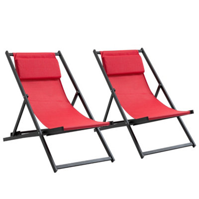 Outsunny 2Pcs Texteline Chaise Lounge Recliner Chair Adjust Lounger Patio Red