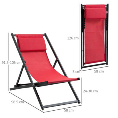 Outsunny 2Pcs Texteline Chaise Lounge Recliner Chair Adjust Lounger Patio Red - 3