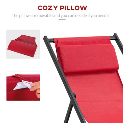 Outsunny 2Pcs Texteline Chaise Lounge Recliner Chair Adjust Lounger Patio Red - 7