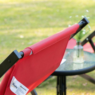 Outsunny 2Pcs Texteline Chaise Lounge Recliner Chair Adjust Lounger Patio Red - 8