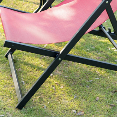 Outsunny 2Pcs Texteline Chaise Lounge Recliner Chair Adjust Lounger Patio Red - 9