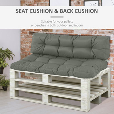Outsunny 2Pcs Tufted Pallet Cushions Seat Pad Back Cushion Indoor Outdoor Grey - 4