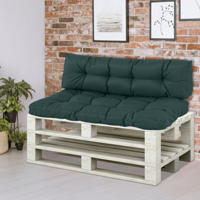 Outsunny 2Pcs Tufted Pallet Cushions Seat Pad Back Cushion Indoor Outdoor, Light Grey