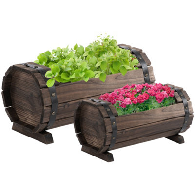 Outsunny 2PCs Wooden Flower Plant Pot Outdoor & Indoor Box with Solid Wood
