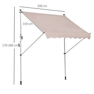 Outsunny 2x1.5m Manual Retractable Patio Awning Floor- to-ceiling Shade Beige
