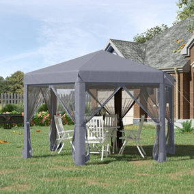 Outsunny 3.2m Pop Up Gazebo Hexagonal Canopy Tent Outdoor w/ Bag Grey