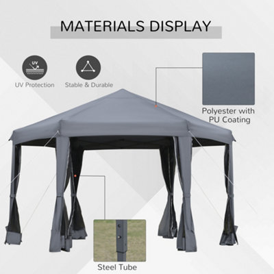 Outsunny 3.2m Pop Up Gazebo Hexagonal Canopy Tent Outdoor w/ Bag Grey - 4