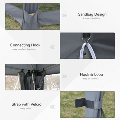 3.2m Pop Up Gazebo Hexagonal Canopy Mesh Sidewalls, Bag, Light Grey