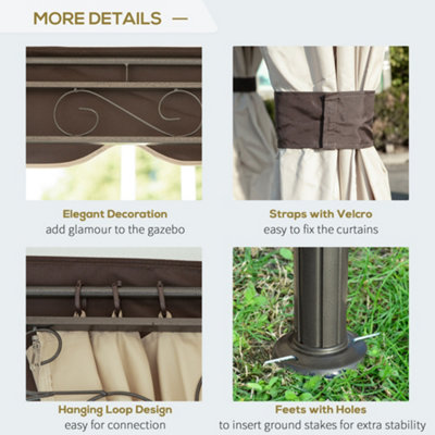 Outsunny 3.4m Steel Gazebo Pavillion for Outdoor w/ Curtains and 2 Tier Roof - 4