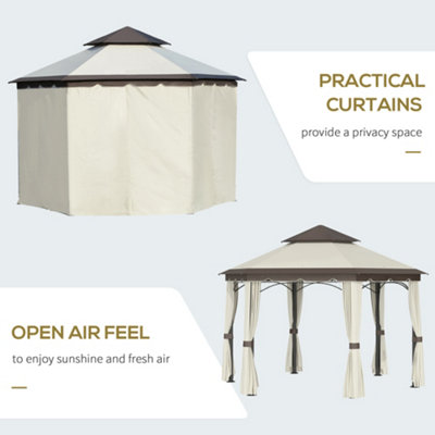 Outsunny 3.4m Steel Gazebo Pavillion for Outdoor w/ Curtains and 2 Tier Roof - 5