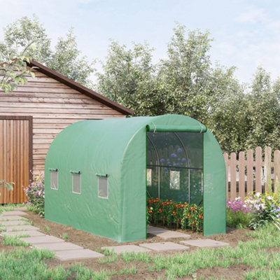 Outsunny 3.5 x 2 x 2 m Polytunnel Greenhouse, Walk in Pollytunnel Tent with Steel Frame, PE Cover, Green