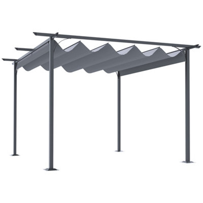 Outsunny 3.5x3.5m Pergola Metal Gazebo Backyard Porch Awning Retractable Canopy Grey