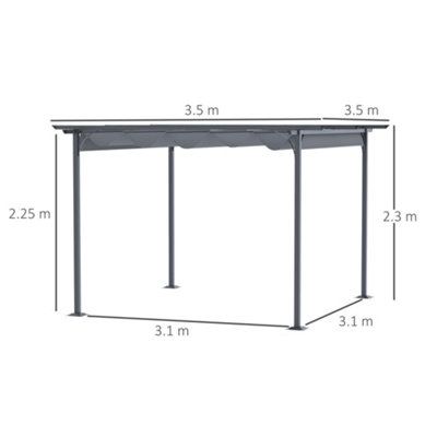 Outsunny 3.5x3.5m Pergola Metal Gazebo Backyard Porch Awning Retractable Canopy Grey - 3