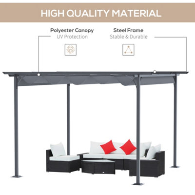Outsunny 3.5x3.5m Pergola Metal Gazebo Backyard Porch Awning Retractable Canopy Grey - 4