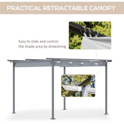 Outsunny 3.5x3.5m Pergola Metal Gazebo Backyard Porch Awning Retractable Canopy Grey - 5