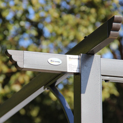 Outsunny 3.5x3.5m Pergola Metal Gazebo Backyard Porch Awning Retractable Canopy Grey - 8