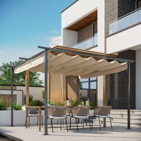 Outsunny 3.5x3.5m Pergola Metal Gazebo Backyard Porch Awning Retractable Canopy