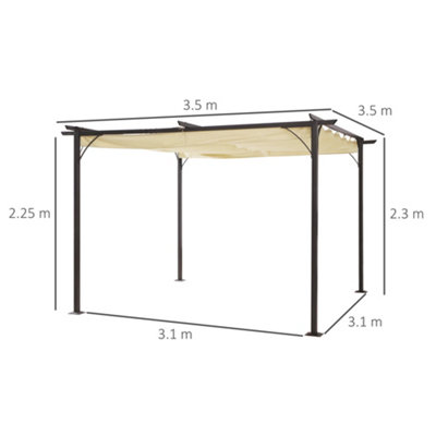 Outsunny 3.5x3.5m Pergola Metal Gazebo Backyard Porch Awning Retractable Canopy - 3