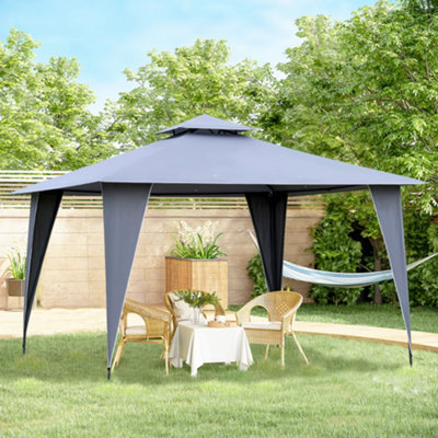 Outsunny 3.5x3.5m Side-Less Outdoor Canopy Gazebo 2-Tier Roof Steel Frame Grey