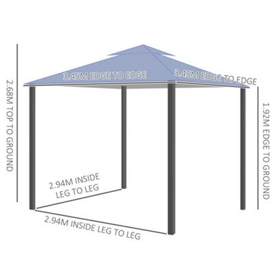 Outsunny 3.5x3.5m Side-Less Outdoor Canopy Gazebo 2-Tier Roof Steel Frame Grey - 3