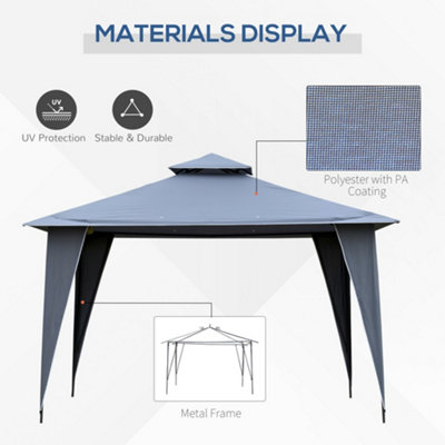 Outsunny 3.5x3.5m Side-Less Outdoor Canopy Gazebo 2-Tier Roof Steel Frame Grey - 4