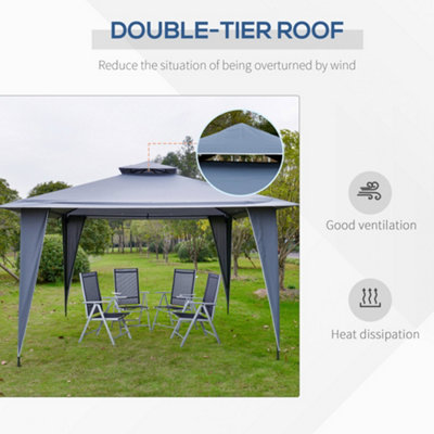 Outsunny 3.5x3.5m Side-Less Outdoor Canopy Gazebo 2-Tier Roof Steel Frame Grey - 6