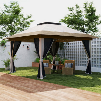 Outsunny 3.6 x 3.6m Pop Up Gazebo with Netting and Wheeled Bag, Beige