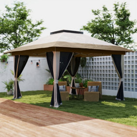 Outsunny 3.6 x 3.6m Pop Up Gazebo with Netting and Wheeled Bag, Beige