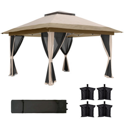 Outsunny 3.6 x 3.6m Pop Up Gazebo with Netting and Wheeled Bag, Beige
