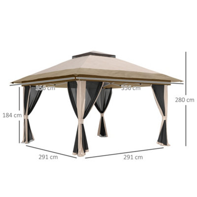 Outsunny 3.6 x 3.6m Pop Up Gazebo with Netting and Wheeled Bag, Beige