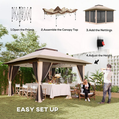 Outsunny 3.6 x 3.6m Pop Up Gazebo with Netting and Wheeled Bag, Beige
